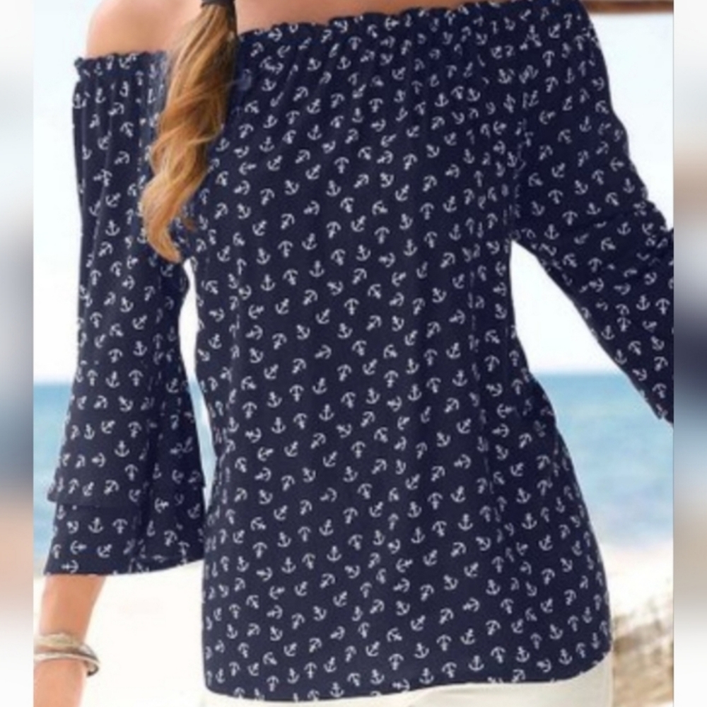 Venus Off-The Shoulder Anchor Pattern Top Size XS